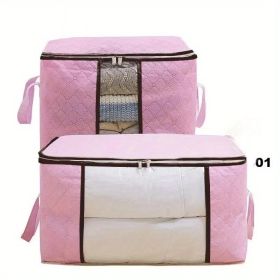 1pc Large Capacity Clothes Storage Bag Organizer With Reinforced Handle Thick Fabric For Comforters, Blankets, Bedding, Foldable With Sturdy Zipper, C (Color: Pink, size: Level)