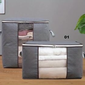 1pc Large Capacity Clothes Storage Bag Organizer With Reinforced Handle Thick Fabric For Comforters, Blankets, Bedding, Foldable With Sturdy Zipper, C (Color: Grey, size: Level)