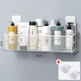 Shower Wall Shelf Wall Mounted Bathroom Shelves Storage Rack Toilet WC Accessories Kitchen Free Punch Condiment Storage Baskets (Ships From: China, Color: white large)