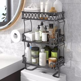 Stacking Shower Shelf Toilet Rack 3 Layer Bathroom Organizer Metal Storage Shelfl Black (Color: as picture)