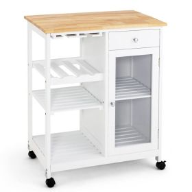 Mobile Kitchen Cart Trolley Cart Storage Cabinet W/Shelf (Color: White, Type: Style A)