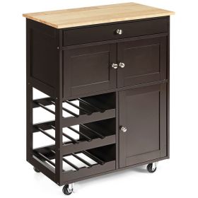 Mobile Kitchen Cart Trolley Cart Storage Cabinet W/Shelf (Color: Brown, Type: Style B)