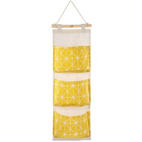 Wall Mounted Storage Bag Door Closet Hanging Storage Bag Organizer Waterproof 3 Pockets Pouch (Color: Yellow)