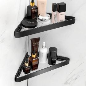 Corner Shower Shelves Glass Bathroom Corner Organizer Shelf Adhesive and Drill Mounted Shower Caddies Shampoo Holder Rust Free Glass Bathroom Shelves (Color: Black)