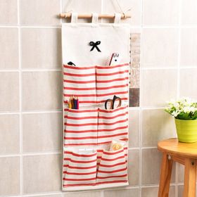 Cotton And Linen Fabric Storage Wall-mounted Storage Bag (Option: Six Pocket Pink)