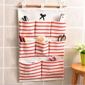 Cotton And Linen Fabric Storage Wall-mounted Storage Bag (Option: Eight Pocket Pink)